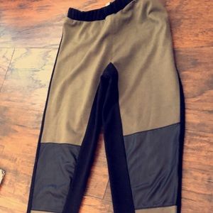 Olive green leather knee leggings